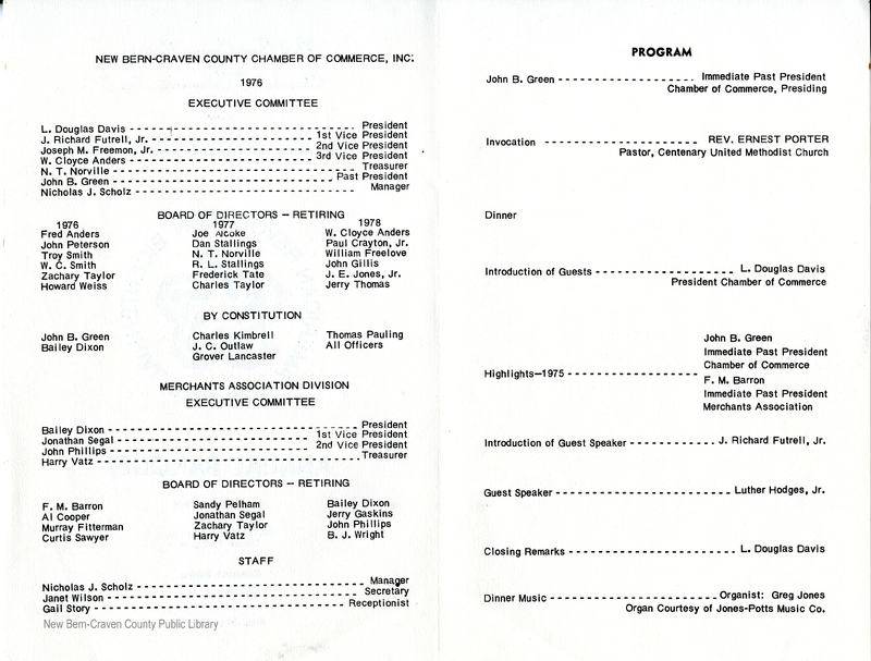 New Bern-Craven County Chamber of Commerce, Inc. and New Bern Merchants Association Annual Banquet for the Bicentennial of the American Revolution