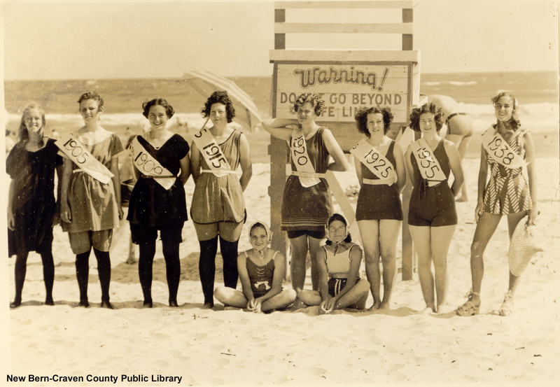 Display of old style bathing suits possibly at Atlantic Beach