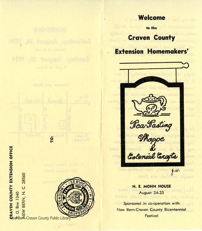 Welcome to the Craven County Extension Homemakers' Tea-Tasting Shoppe &amp; Colonial Crafts