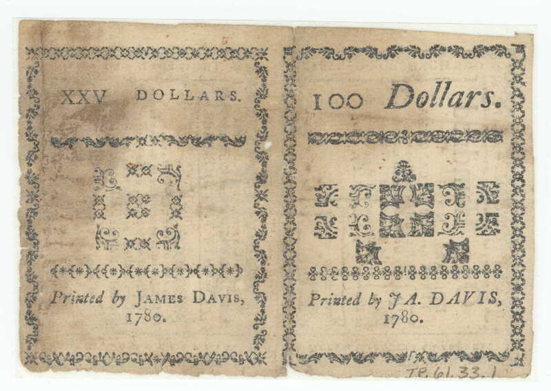 Uncut NC 1780 $25 and $100, obverse