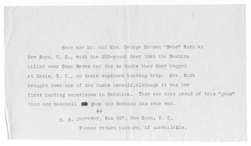 Mr. and Mrs. George Herman Ruth at New Bern