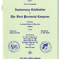 Souvenir program : The Two Hundredth Anniversary  Celebration of the First Provincial Congress Featuring a Colonial Drama In Three Acts Entitled "1774"