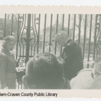 Tryon Palace Grand Opening, Mrs. Kellenberger with Gov. Hodges, cutting ribbon