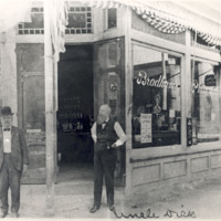 Bradham&#039;s Pharmacy, southeast corner of Middle and Pollock streets, ca. 1909.